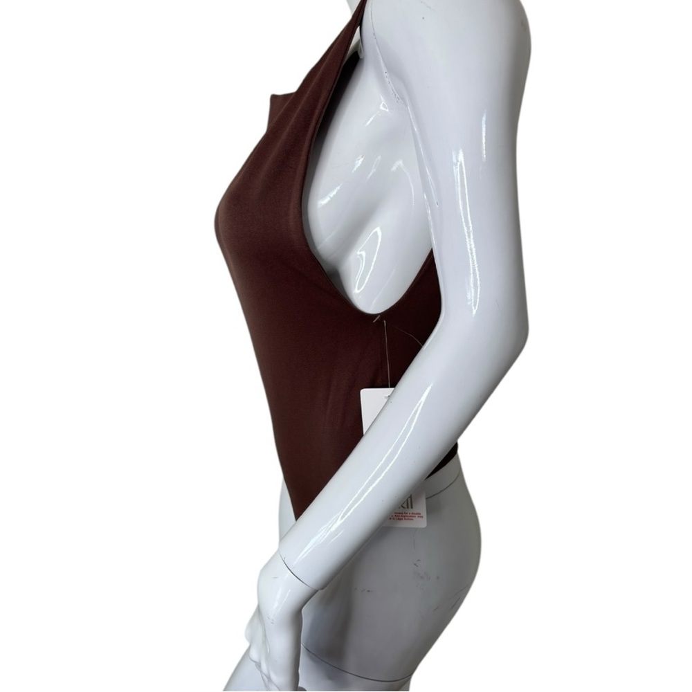 AURA Sleeveless Thong tank top Bodysuit ultra stretch deep chocolate brown L XL - Picture 7 of 17